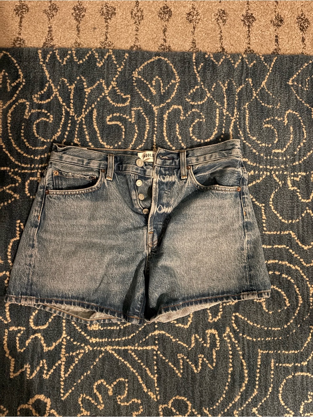 Agolde Vintage Blue Denim High-Rise Button-Fly Shorts